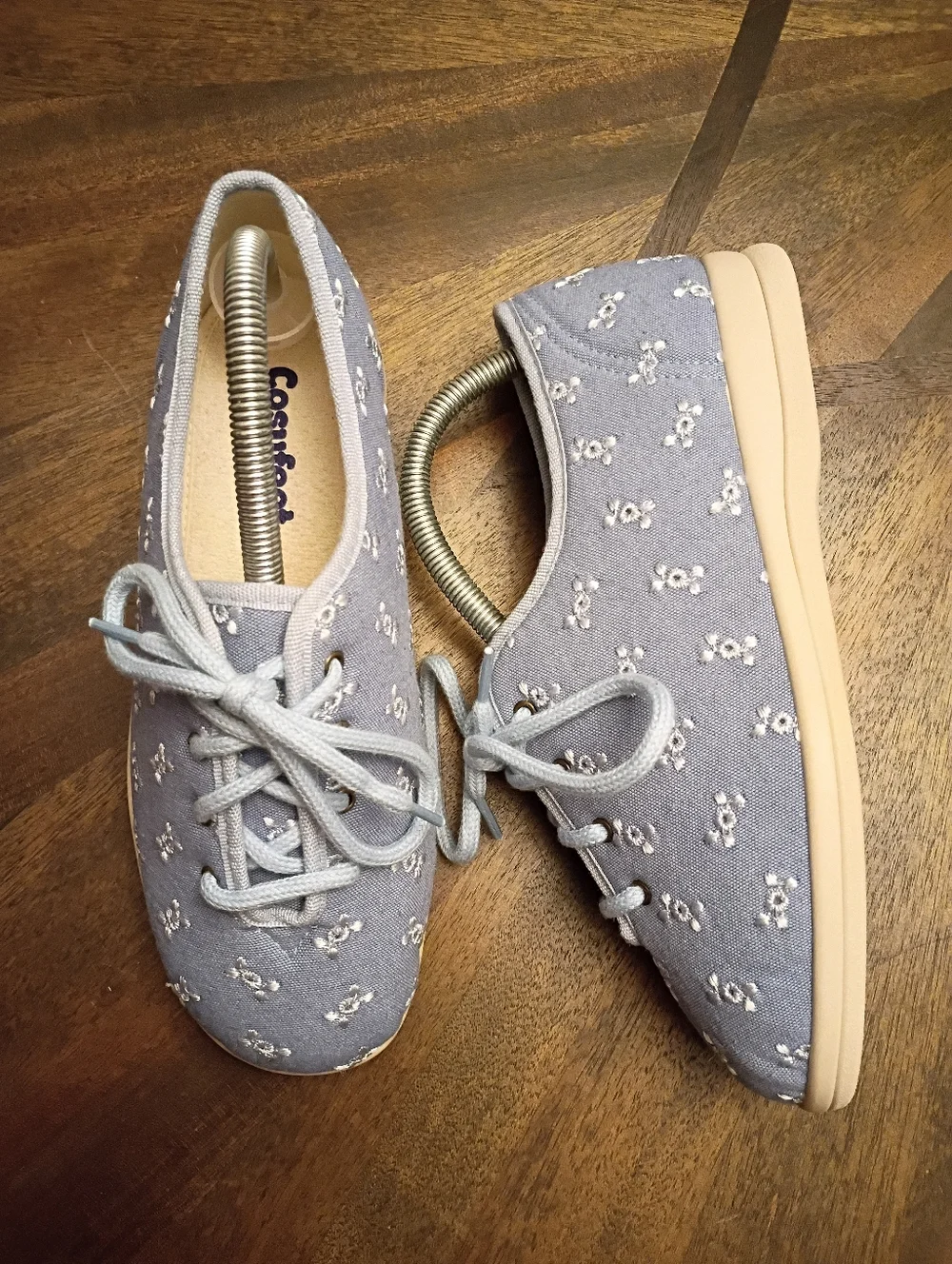 Cosyfeet Women’s Wide Fit Comfort Shoes Blue Floral Embroidered Lace Up Size 5